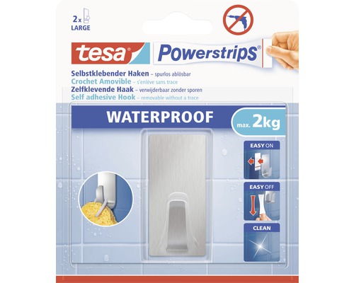 Patère salle de bain Tesa Powerstrips® Waterproof acier inoxydable mat 59779-00000-00
