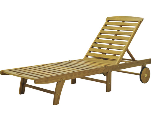 Chaise longue en bois avec dossier réglable et roulettes