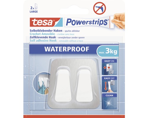 Patère salle de bain Tesa Powerstrips® Waterproof acier inoxydable/blanc mat 59785-00000-00