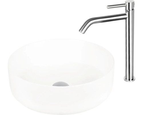 Aufsatzwaschbecken aus Keramik mit Armatur