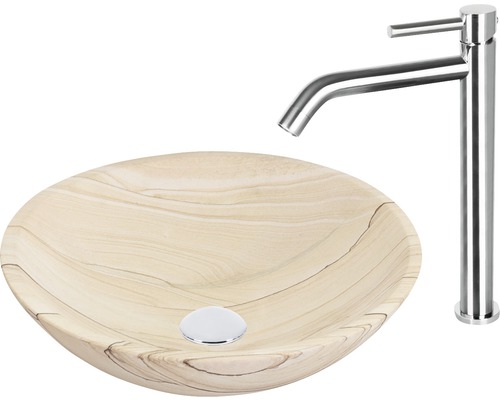 Waschtisch aus Sandstein mit Armatur