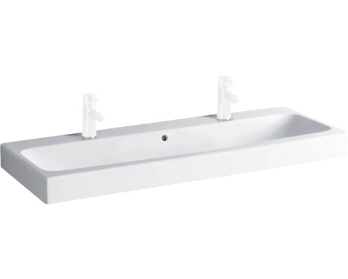 Lavabo double GEBERIT iCon 120 cm blanc avec émail spécial KeraTect® 124020600 Lavabo blanc avec deux robinets