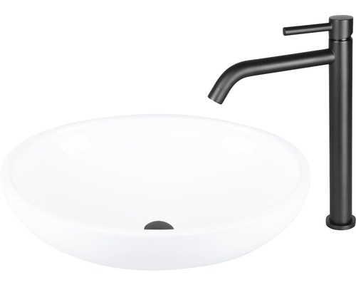 Aufsatzwaschbecken aus Keramik mit Armatur für das Badezimmer