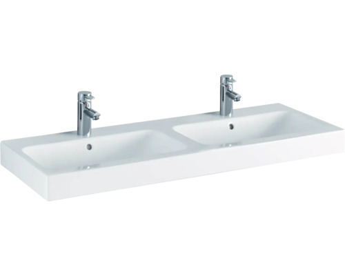 GEBERIT Doppelwaschtisch iCon 120 cm weiß mit KeraTect® Spezialglasur 124120600 Doppelwaschtisch mit zwei Armaturen für das Badezimmer