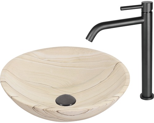 Aufsatzwaschbecken aus Keramik mit Armatur