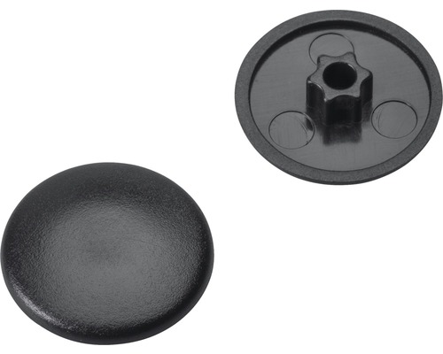 Cache-vis pour empreinte étoile T 25 plastique noir Capuchon de recouvrement en plastique, forme ronde, deux vues