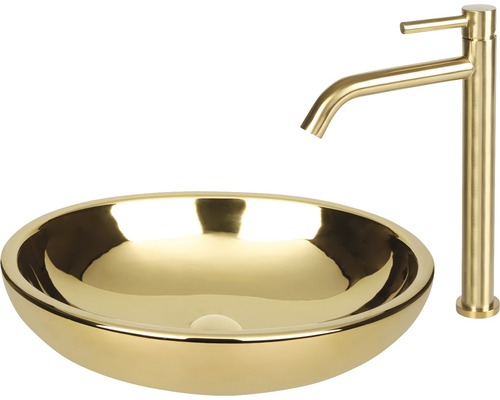 Waschtischarmatur und Aufsatzwaschbecken aus Sanitärkeramik