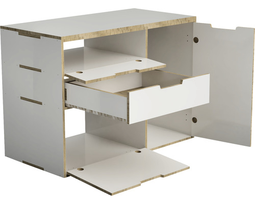 Meuble bas ouvert avec tiroir et étagères