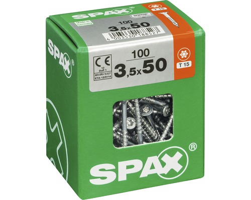 Vis Spax 3,5 x 50 millimètres, 100 pièces dans un emballage vert