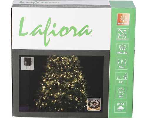 Lafiora Lichterkette mit 1000 LEDs, 30 Meter Länge, für Innen- und Außenbereich, mit Timer und Schutzart IP44