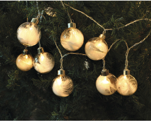 Lichterkette mit Kugeln und Federn zur Weihnachtsdekoration