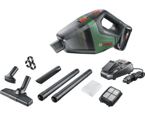 Aspirateur à main sans fil Bosch UniversalVac18V avec batterie (2,5Ah) et chargeur Aspirateur à main sans fil Bosch avec accessoires et chargeur