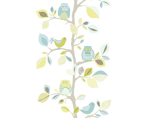 Panneau autocollant Pop.up 94256-2 chouettes bleu Papier peint avec motif d''arbre, d''oiseau et de hibou