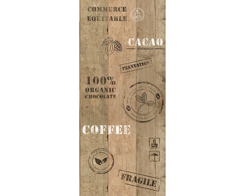 Panneau autocollant Pop.up 94277-1 caisse de cacao marron Décor en bois avec motifs de café et de cacao