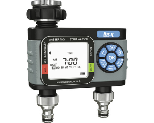 Programmateur d'arrosage for_q FQ-BC 2 pour arrosage automatique avec arroseurs mobiles, systèmes de goutte-à-goutte (MicroDrip) ou systèmes d'arroseurs circulaires