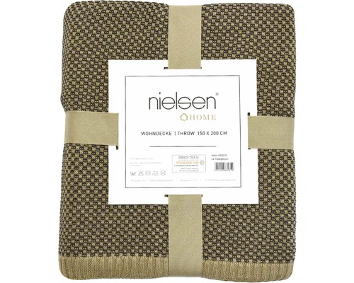 Plaid Nielsen plié, 150 x 200 centimètres, avec étiquette textile et banderole en papier