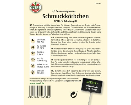 Paquet de graines Cosmos soufré de la marque Sperli
