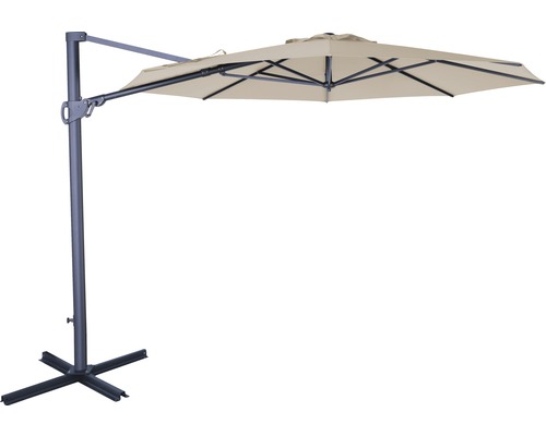 Parasol déporté SOLUNA Beaujeu Ø 300 cm écru avec protection anti-UV 80, entoilage polyester hydrofuge, facile à tendre à l'aide de la manivelle, fonction pivotement et inclinaison 24,1 kg Parasol à bras libre avec pied en croix pour le jardin