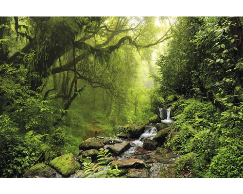 Papier peint panoramique intissé 181047 Subtropical Jungle 7 pces 350 x 260 cm Jungle avec végétation luxuriante et petite cascade