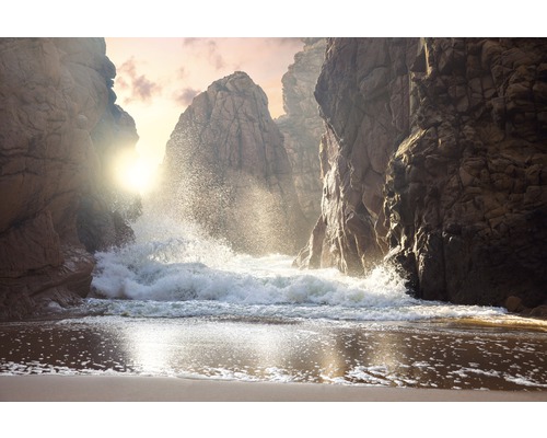 Papier peint panoramique intissé 181057 Rocks and Waves 7 pces 350 x 260 cm Vagues déferlant sur une plage rocheuse