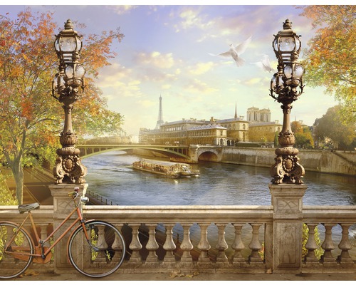 Papier peint panoramique intissé 181059 Panorama of Paris 7 pces 350 x 260 cm Papier peint photo avec un motif parisien, comprenant la Tour Eiffel, un pont et une rivière