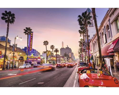 Papier peint panoramique intissé 181060 Hollywood Boulevard 7 pces 350 x 260 cm Rue animée à Hollywood avec des palmiers et des bâtiments