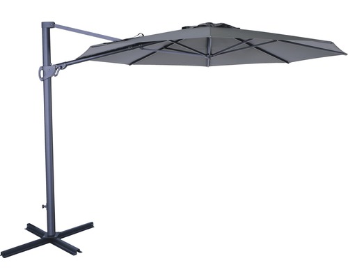 Ampelschirm SOLUNA Beaujeu Ø 300 cm dunkelgrau mit UV Schutz 80, wasserabweisende Polyesterbespannung, leichte Aufspannung per Kurbel, Dreh und Neigfunktion Freiarm-Sonnenschirm mit Standfuß für den Garten