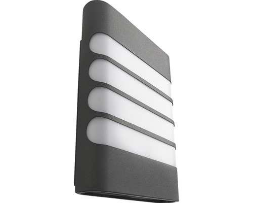 Graue Außenwandleuchte mit horizontalen Lichtschlitzen