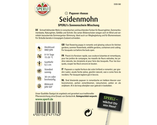 Sachet de graines de pavot de la marque Sperli