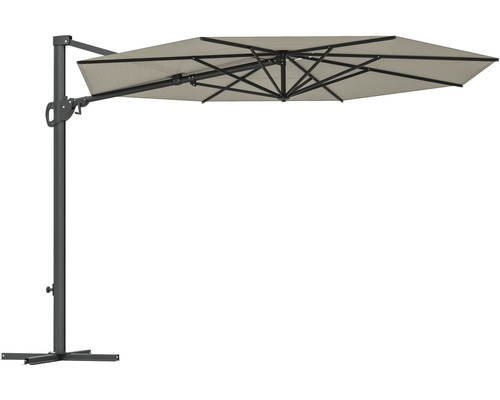 Parasol à bras libre avec mécanisme à manivelle et pied stable pour l''extérieur.