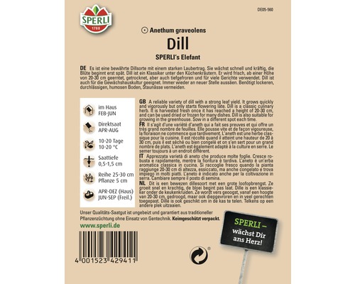Paquet de graines d''aneth SPERLI''s Elefant
