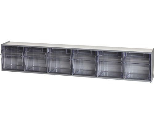 Étagère avec six bacs de stockage transparents pour le rangement