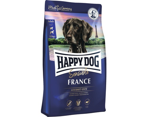Croquettes pour chien HAPPY DOG Supreme France 4 kg Happy Dog Sensible France Gourmet Canard aliment sec pour chiens adultes à partir de 11 kilogrammes