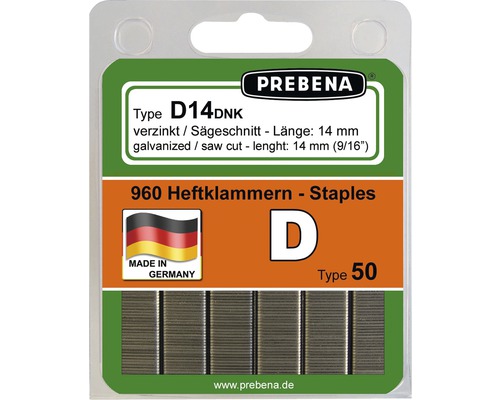 Heftklammern mit D-Spitze Prebena Type D14DNK-B 960 St.