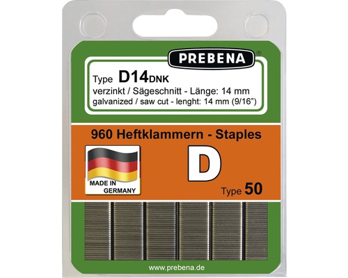 Agrafes avec pointe D Prebena type D14DNK-B 960 pcs