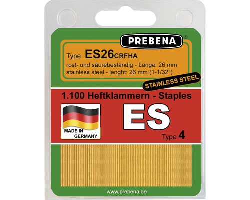 Heftklammern Prebena Type ES26CRFHA-B 1.100 St. Prebena ES26CRFHA Heftklammern, 26 mm, Packung mit 1100 Stück