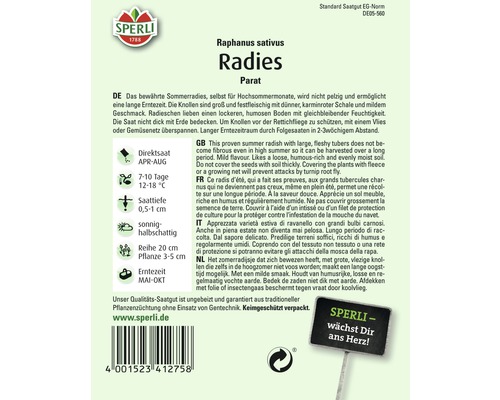 Sachet de graines de radis de la marque Sperli