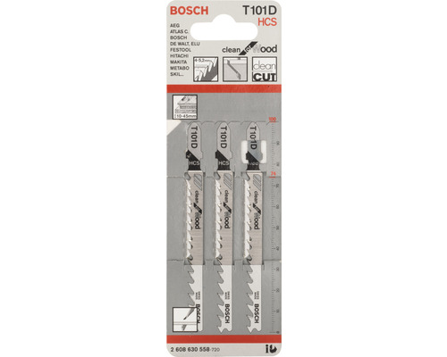 Lames de scie sauteuse Bosch T101D HCS pour coupes nettes dans le bois, lot de trois