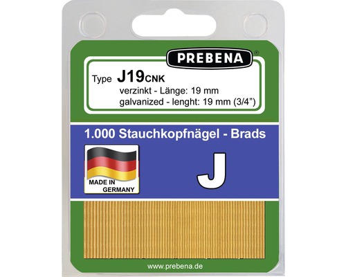 Clous à tête plate Prebena type J19CNKHA-B 1 000 pcs Clous à tête réduite Prebena, galvanisés, 19 mm, paquet de 1000 pièces