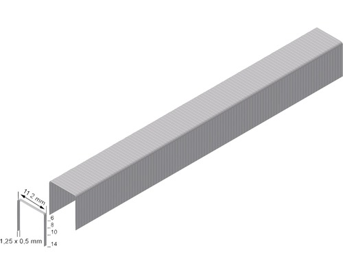 Agrafes aux dimensions 1,25 x 0,5 millimètre et 11,2 millimètres de longueur