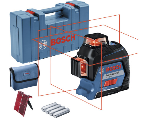 Laser à lignes Bosch Professional GLL 3-80 avec 4 piles (AA) et cible laser dans coffret