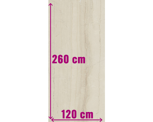 Carrelage XXL sol et mur en grès cérame fin Living cream 120 x 260 x 0,7 cm poli beige