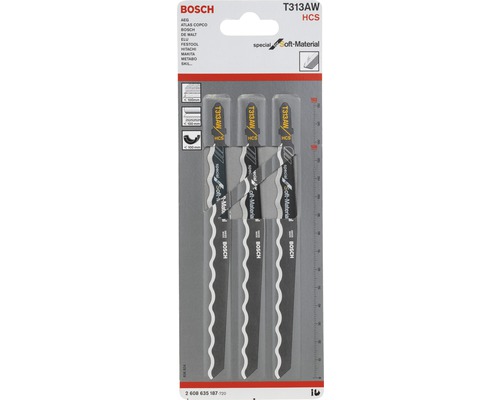 Lames de scie sauteuse Bosch T313AW HCS en pack de 3 pour matériaux souples