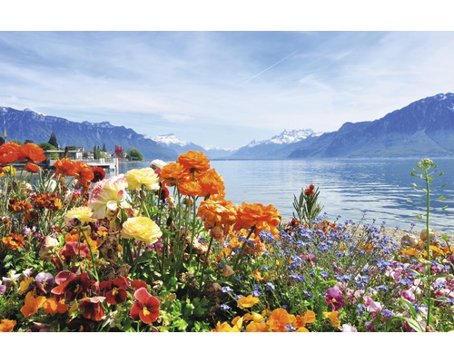 Papier peint panoramique intissé 18974 Mountain Lake Flowers 7 pces 350 x 260 cm