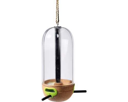 Distributeur de nourriture Pickbar liège naturel 11 x 11 x 26 cm Mangeoire à oiseaux avec toit transparent et suspension à corde