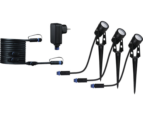 Set de projecteurs de jardin avec fiche, câble et trois projecteurs