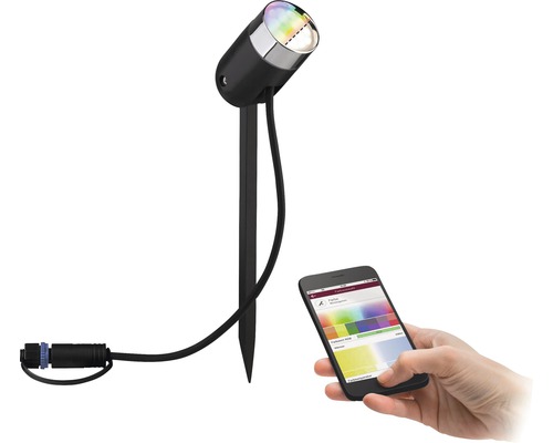 Projecteur de jardin avec piquet et smartphone pour le contrôle des couleurs