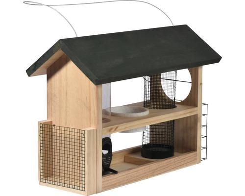 Mangeoire en bois avec différents points d''alimentation