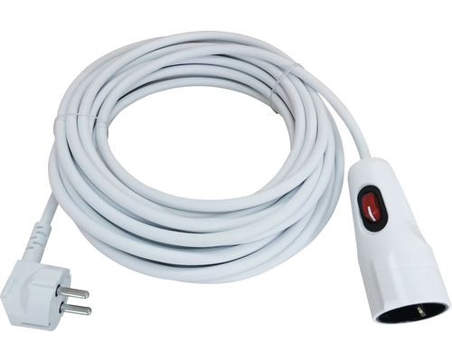 Contact de protection rallonge 5 m H05VV-F3G1,5 mm² blanc avec prise + connecteur + interrupteur Indoor