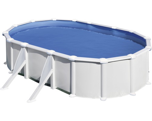 Ensemble de piscine hors sol à paroi en acier Gre ovale 610x375x132 cm avec échelle blanc